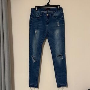 Women's Dark Blue Distressed Skinny Jeans